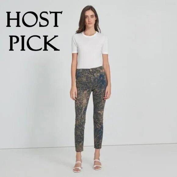 NWT J Brand blue & gold abstract print high rise crop skinny jeans, 24 - Picture 1 of 7